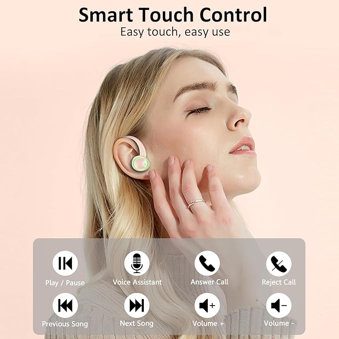 Wireless Earbuds, Bluetooth 5.4 Headphones Sports, 50H Playback Over-Ear Buds with ENC Noise Cancelling Mic, 3D HiFi Stereo Fitness Earphones with Earhooks, IP7 Waterproof Headset for Runing