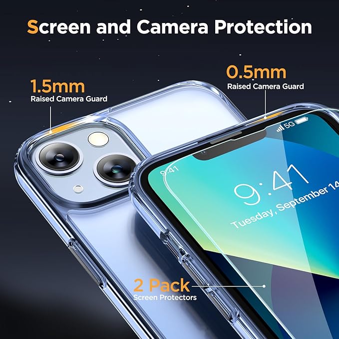 Miracase Magnetic for iPhone 13 Case 6.1 inch (Compatible with MagSafe)（with 2X Screen Protectors） Military-Grade Protection, Anti-Fingerprint Translucent Matte Phone Case Cover, Clear Blue