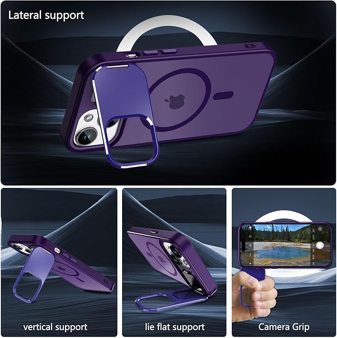 Innaght Magnetic for iPhone 15 Case with Stand,Compatible with MagSafe,Rugged,Heavy Duty,Protective Case Kickstand,[Built-in Invisible Stand],Purple