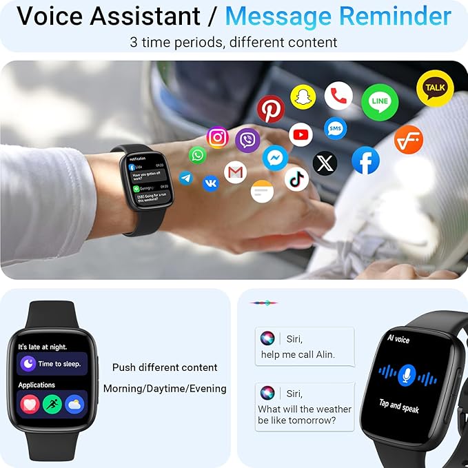 Tensky Smart Watch for Men/Women Android & iPhone, AI Voice, 1.85" AMOLED Screen Fitness Tracker with Bluetooth Call, 3ATM Waterproof Heart Rate/Sleep/SpO2 Monitor, Pedometer, 100+ Sport Modes