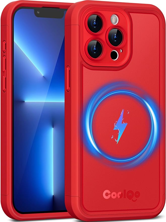 COOLQO Magnetic for iPhone 13 Pro Case, Compatible with MagSafe, Dual Layer Design Military Grade Protection, Translucent Matte Scratch-Resistant Back Protective Shockproof Phone Case, Red