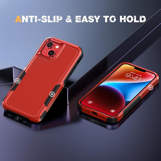 Diaclara Designed for iPhone 14 Case, [with Privacy Screen Protector] [Anti Spy] [Military Grade Drop Protection] Heavy Duty Full-Body Shockproof Phone Case, Red