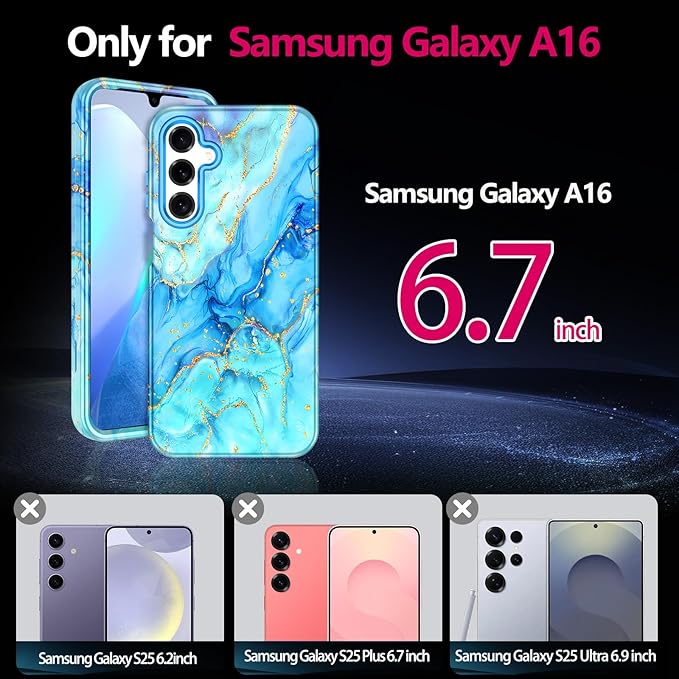 Casetego for Galaxy A16 5G Case,Compatible with MagSafe,[Military Grade Drop Test] Full Body Protection Slim Shockproof Rugged Marble Women Case for Samsung Galaxy A16 5G 6.7 inch,Light Blue