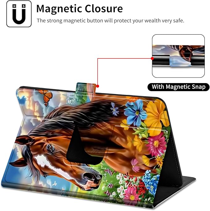 for Lenovo Tab M9 Case,9 inch Tablet Cover, Magnetic Closure Travel Portable Protective Case with 360 Degree Rotating Stand for Lenovo Tab M9 TB-310FU 2023-Lovely Horse