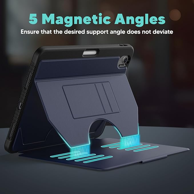 SEYMAC for iPad Air 11 inch Case M3/ M2 (2025/2024), Full Protective Auto Sleep/Wake Strong Magnetic Cover with 5 Standing Angles, Pencil Holder, Navy Blue