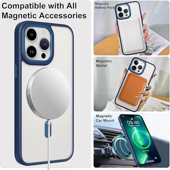 ZIYE Magnetic Case for iPhone 13 Pro Max Case with Stand [Compatible with MagSafe] Slim Shockproof Military Grade Heavy Duty Cover with 360 Rotatable Ring Kickstand for Women Men, Translucent Blue