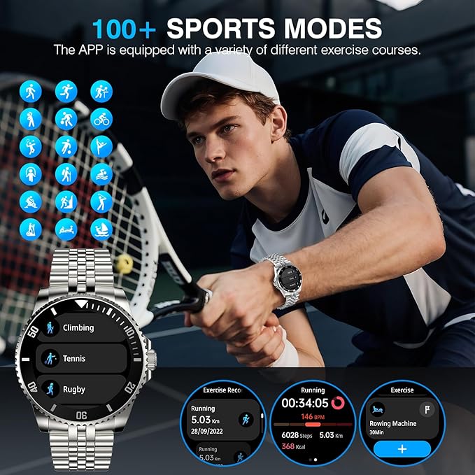 AI Smart Watch, DA GPT Waterproof Smartwatch, 1.19-inch AMOLED Display, 24/7 Heart Rate, Blood Oxygen, Blood Pressure, Sleep Monitor, 107 Sports Modes, Compatible Android and iOS Silver Black