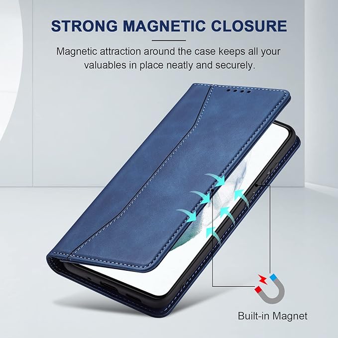 Jasonyu Flip Wallet Case for Samsung Galaxy S21 5G,Leather Magnetic Folio Cover with Card Holder,Kickstand - TPU Shockproof Durable Protective Phone Case,Blue