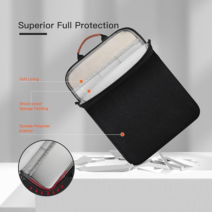 13 inch iPad Sleeve Carrying Bag for 13 inch iPad Pro M4 & Air M2/M3 2025, iPad Pro 12.9, 13.8" Surface Laptop 7th, Padded Trave Tablet Case with Shoulder Strap, Black