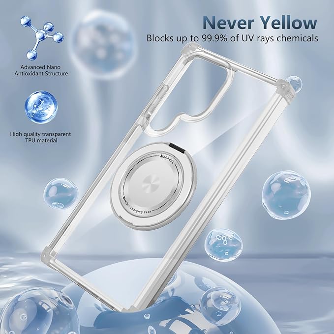 for Samsung Galaxy S23 Ultra Case Compatible with Magnetic Wireless Charging with Screen Protector,for S23 Ultra Phone Case with Kickstand Ring Military Grade Drop Protection Shockproof Clear