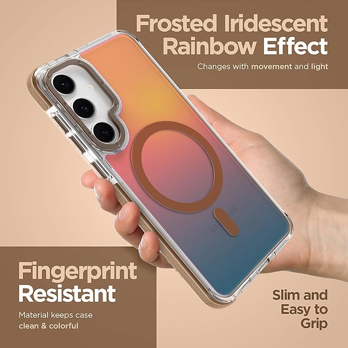 MOWIME Magnetic Case for Samsung Galaxy S23 Plus [Compatible with Magsafe] [Cute Fashion Fluorescent Design] [1 Screen Protector] Slim Translucent Matte Case for Galaxy S23 Plus 6.7", Desert