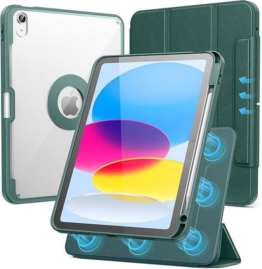 SPARIN Case for iPad A16 11th/10th Generation 2025/2022 (11"/10.9") with Pencil Holder, Magnetic Detachable Hybrid Stand, Portrait/Landscape Angle, Auto Wake/Sleep-Midnight Green