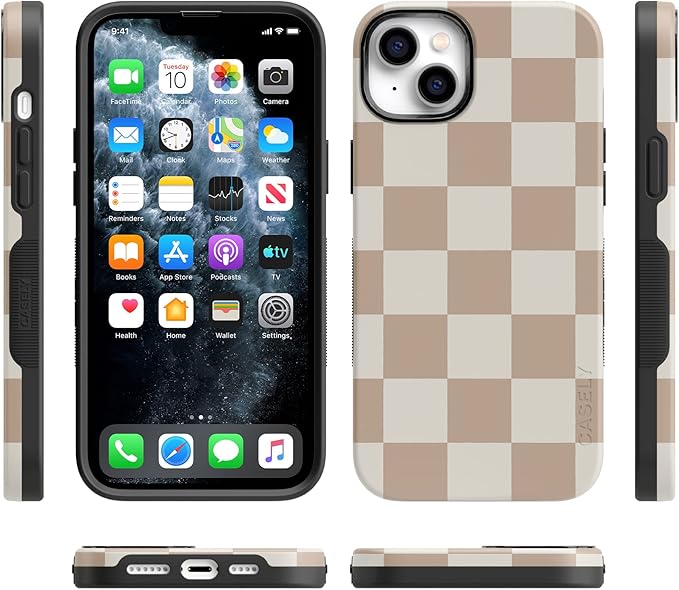 Casely iPhone 14 Case | Fit Check | Neutral Checkerboard Checkered | Compatible with MagSafe | Bold Protective Design