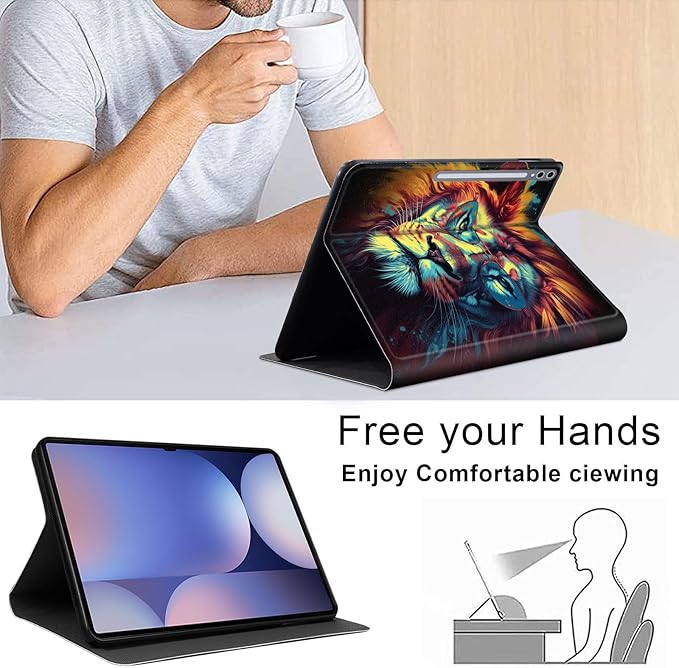 Case for Samsung Galaxy Tab S10 Plus/ S9 FE Plus/ S9 Plus 5G Tablet 12.4'', Slim PU Leather Stand Cover with Auto Wake/Sleep, Multi-Angle Viewing & Shockproof, Lion with Glasses