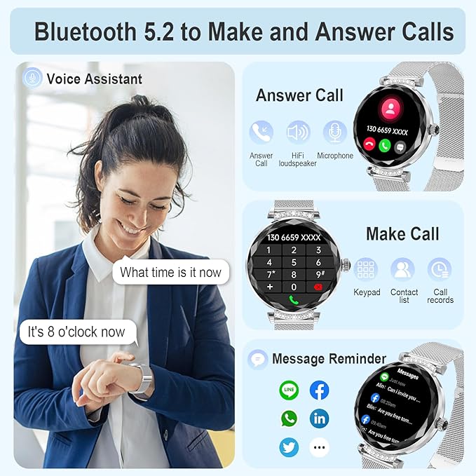 Smart Watches for Women Answer/Make Call, 1.19" AMOLED Smartwatch with Bluetooth for Android iOS Phones, IP68 Waterproof Fitness Tracker with Heat Rate Blood Pressure, 120+ Sports, Silver
