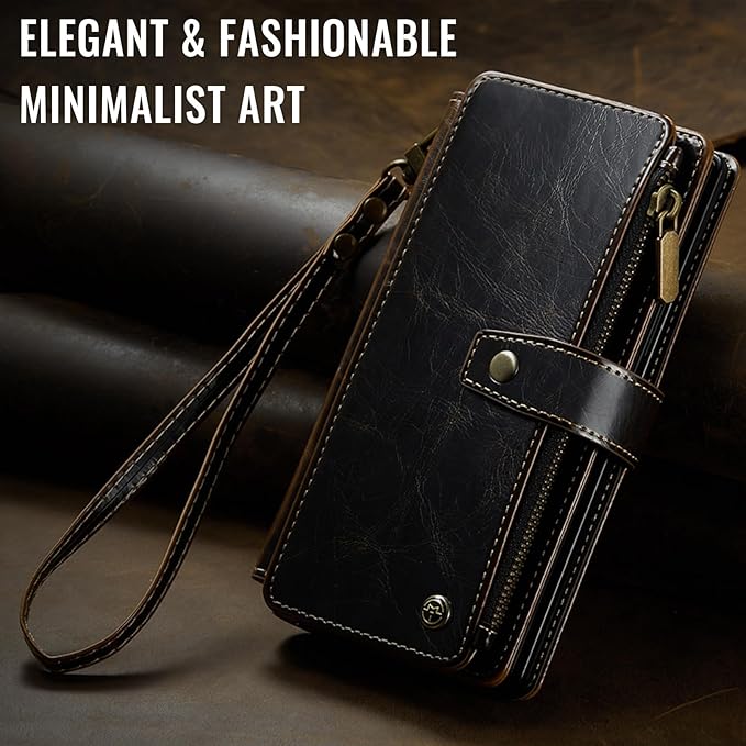 Vinich for Samsung Galaxy Z Fold 7 Wallet Case with Card Holder, Detachable Strap RFID Blocking Credit Slots Kickstand Shockproof Phone Cover for Women Men, Luxury Coffee