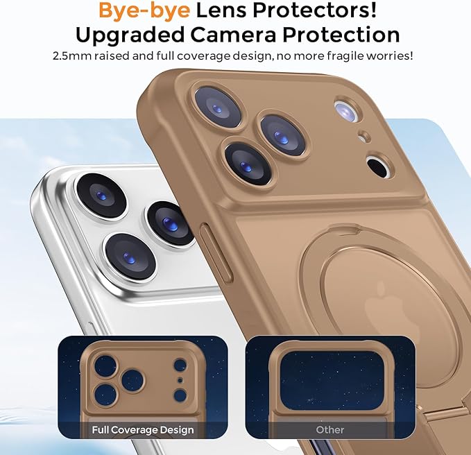 MOCCA Compatible with iPhone 17 Pro Max Case with Magnetic Invisible Stand [Full Camera Protection] [Compatible with Magsafe] Military Drop Shockproof Translucent Matte Phone Case Cover 6.9",Brown