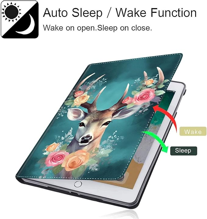 Case for Galaxy Tab A9 Plus ， Auto Sleep/Wake Multi-Angle Viewing Slim Folio Stand Cover for Samsung Galaxy Tab A9+/A9 Plus 11 Inch 2023 (SM-X210/X216/X218), Watercolor Deer with Flowers