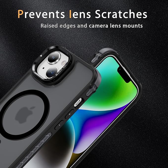 Magnetic for iPhone 15 Plus Case/iPhone 14 Plus Case Black with MagSafe Wireless Charging Military-Grade Shockproof Protection Adjustable Kickstand Slim Matte Anti-Fingerprint Cover Men Women