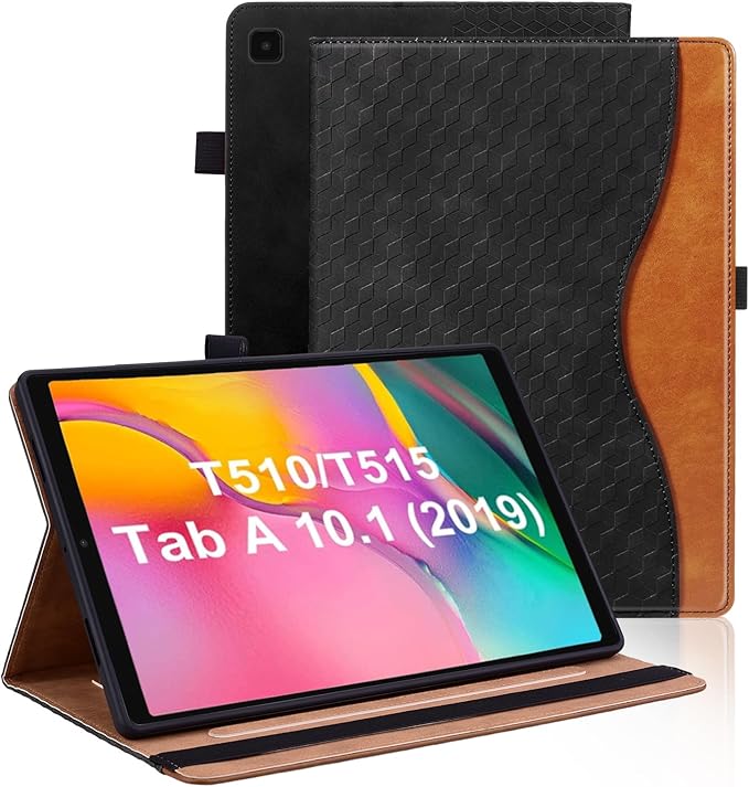 Case for Samsung Galaxy Tab A 10.1 2019 (SM-T510/T515/T517) PU Leather Multi-Angle Viewing Stand with Card Pocket Tablet Cover for 10.1 Inch Tablet Android 2019,Black