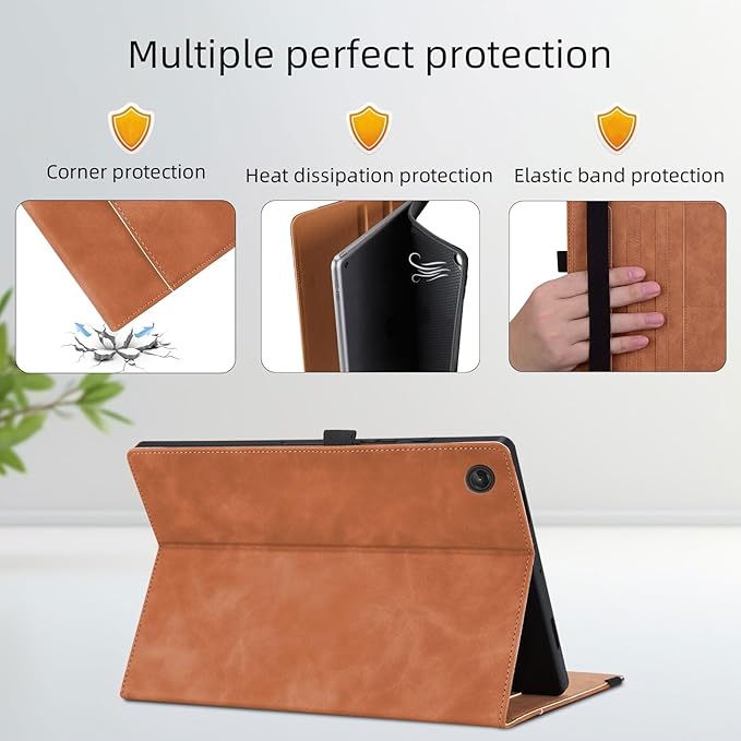 Case for Lenovo Tab M10 Plus 10.6 2022 Released, Multi-Angle Viewing Smart Cover with Pocket, Business PU Leather Flip Stand Cover with Card Slot -Brown