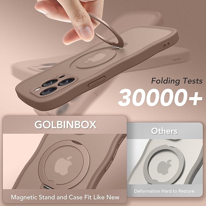 GolbinBox for iPhone 15 Pro Max Case,[Compatible with Magsafe][360°Magnetic Stand][Cute Wave Edge][18ft Military-Grade Protection] Translucent Matte Women Phone Cover for iPhone 15 Promax,Brown