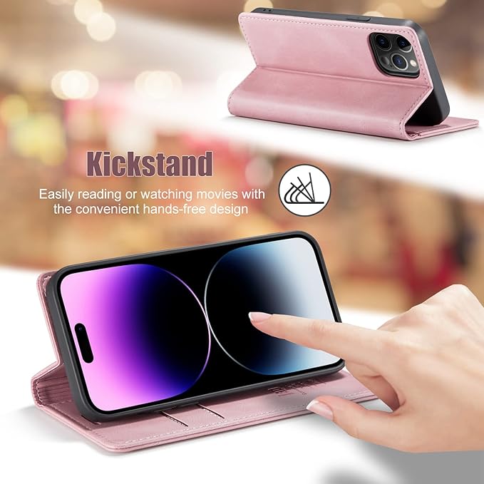 japezop Compatible with iPhone 14 Pro Max Wallet Case,with [RFID Blocking] Card Holder Kickstand Magnetic,Leather Flip Case Wallet for iPhone 14 Pro Max 5G 6.7 Inch (Pink)