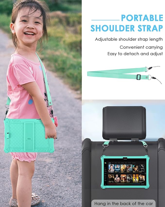 DETUOSI Compatible with Samsung Galaxy Tab A9 Plus Case 11 inch 2023, with Shoulder Strap & Stylus Pen, Soft Silicone Multi-Angle Case for Galaxy Tab A9+ Tablet SM-X210/X216/X218, Mint Green