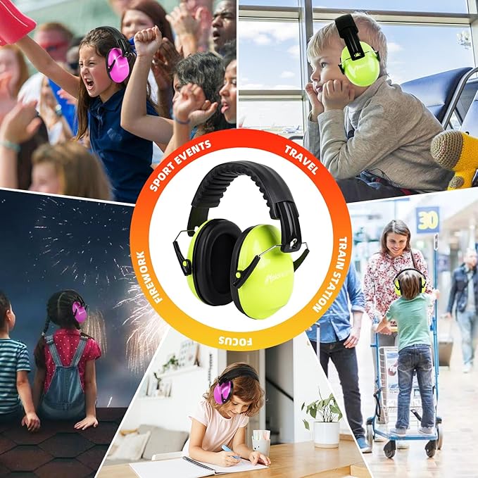 MelonArt Kids Ear Protection Earmuffs Safety Hearing Protection Headphones Noise Reduction for Autism Sensory Kids Chirldren (Green & Pink)