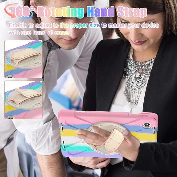 TSQQST Case for Lenovo Tab M11/ K11 LTE 2024 TB-330FU/TB330XU for Kids Girls, Full Body Drop Proof Case for Lenovo Xiaoxin Pad 2024 (TB331FC), 360° Rotate Stand &Hand Strap | Colorful Pink
