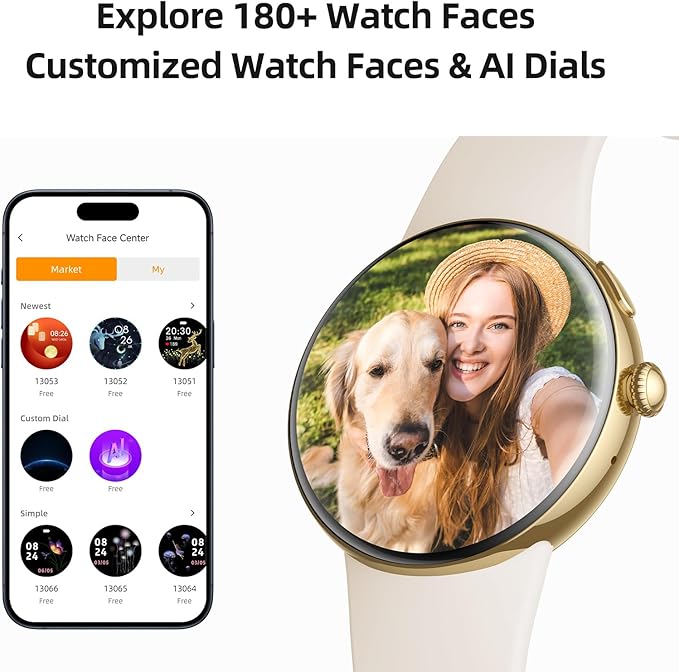 Parsonver AMOLED Smart Watch for Women Men, Always-On Display Fitness Tracker, Answer/Make Calls, 2 Quick-Release Bands, Heart Rate, Sleep Monitor, 120+ Sports Modes for Android iPhone, Champagne Gold