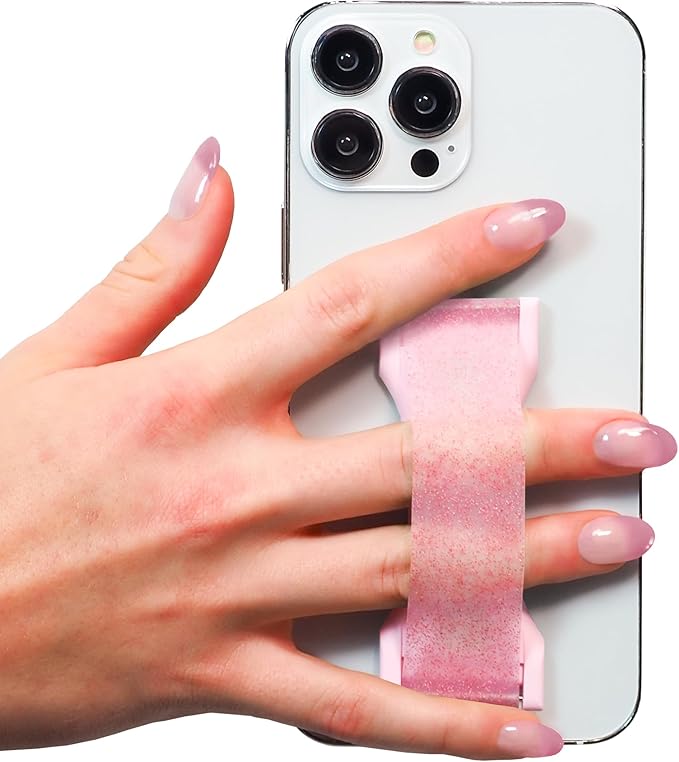 LOVEHANDLE PRO Premium Phone Grip - Silicone Phone Strap - Magnetic Phone Mount and Kickstand for Smartphone and Tablet - Pink Diamond Glitter Silicone