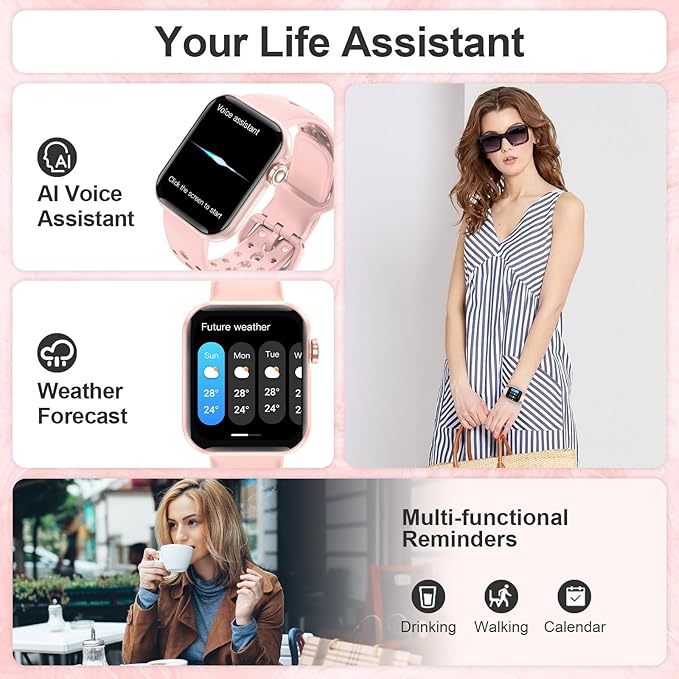 Smart Watches for Men Women 1.83" HD Display Activity Fitness Tracker Smartwatches for Android iOS Phones with Bluetooth Call/Heart Rate/Blood Pressure/Sleep Monitor/100+ Sport/IP67 Waterproof, Pink