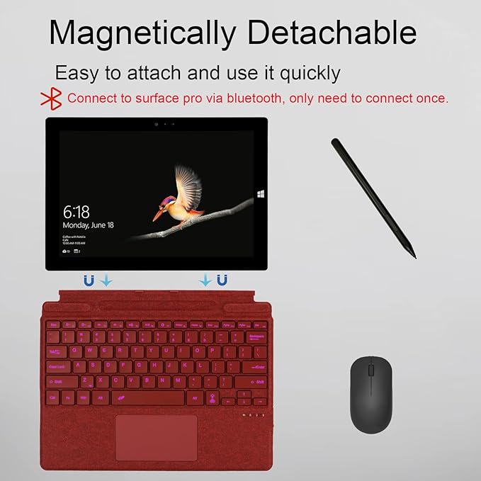 mobee Type Cover for Microsoft Surface Pro 13 inch, Compatible with Surface Pro 13"(11th Edition) / Pro 11 / Pro 10 / Pro 9 / Pro 8 / Pro X, Slim Keyboard with Trackpad Mouse, Backlit, & Pen Holder