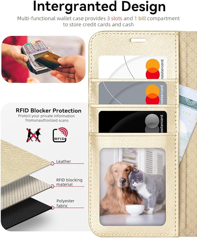 OCASE Compatible with Galaxy S25 Wallet Case, PU Leather Flip Folio Case with Card Holders RFID Blocking Kickstand [Shockproof TPU Inner Shell] Protective Phone Cover 6.2 Inch 2025, Gold