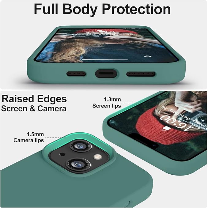Vooii Compatible with iPhone 14 Case,[Silky Touch Premium Liquid Silicone] [Soft Anti-Scratch Microfiber Lining], Ultra Slim Shockproof Protective Case for iPhone 14 - Pine Green