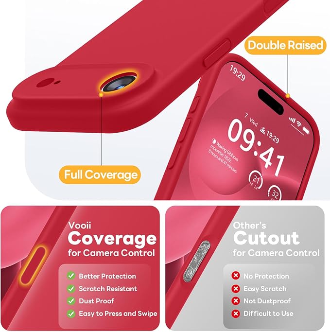 Vooii Magnetic Compatible with iPhone Air Case (Compatible with Magsafe) (Upgraded Camera Protection) Liquid Silicone Shockproof Full Body Protective Phone Cover for Women Men, Red, 6.5"