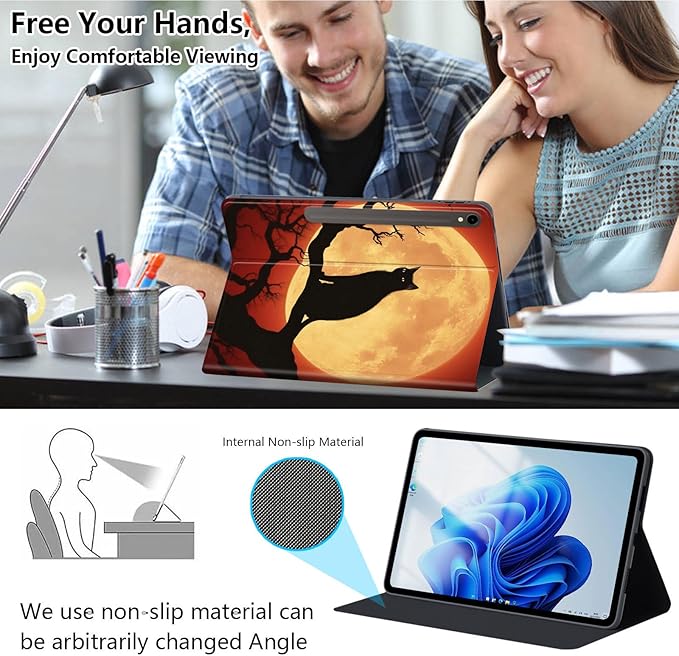 Slim Case for Samsung Galaxy Tab S10 FE / S9 FE 5G 10.9" & Tab S9 11", PU Leather Protective Cover, Multi-Angle Stand, Auto Sleep/Wake, Lonely Cat