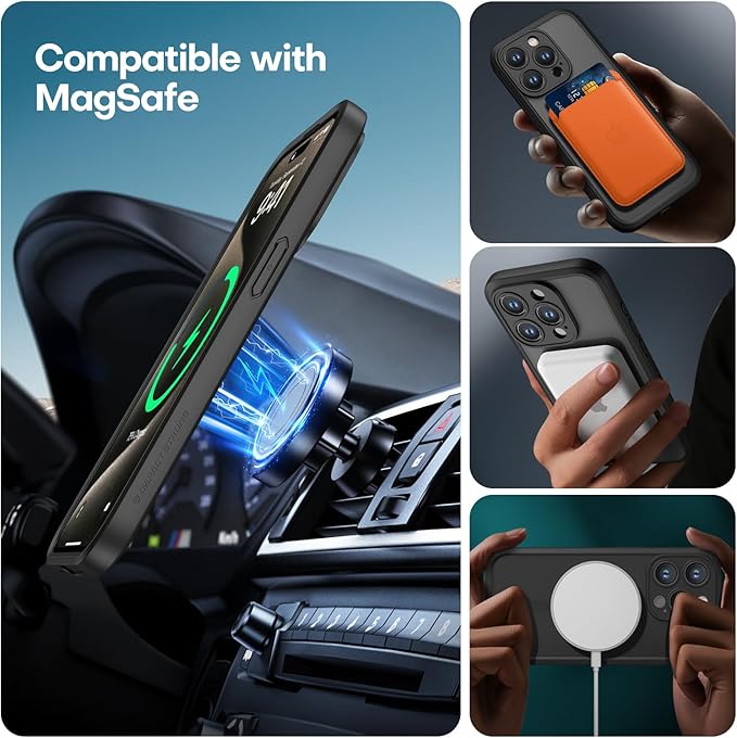 ImpactStrong Magnetic Guard Designed for iPhone 15 Pro Max Case [Camera Protection] [Military Grade Drop Tested] [Compatible with MagSafe] Slim Translucent Matte Phone Case (6.7") - Black
