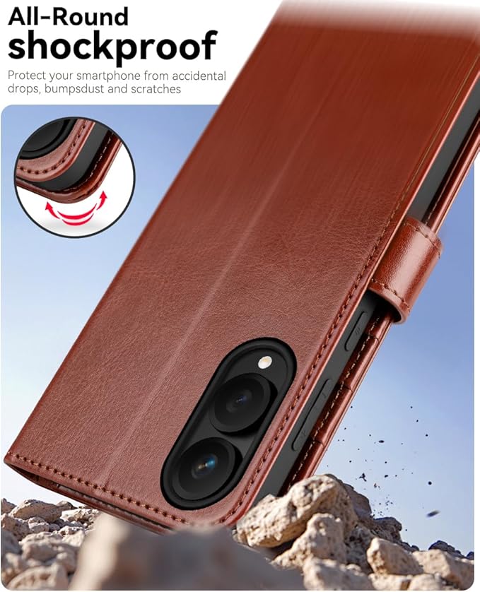 OCASE Compatible with Galaxy S25 Edge Wallet Case, PU Leather Flip Folio Case with Card Holders RFID Blocking Kickstand [Shockproof TPU Inner Shell] Protective Phone Cover 2025, Dark Brown