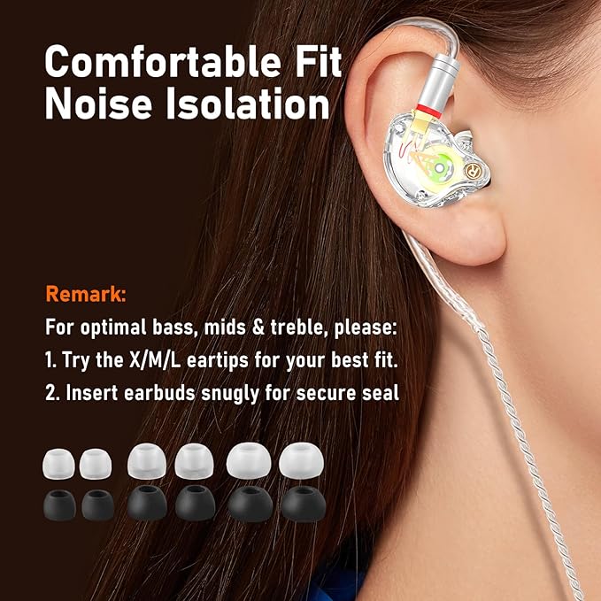 Vibes 202M Wired Earbuds - HiFi in Ear Monitor Headphones - Noise-Isolating Ear Buds w/ Mic - Clear Sound, Deep Bass & Comfort-Fit Gaming Earphones - MMCX to 3.5mm & Silver Plated Cord, Carrying Case