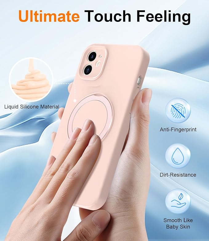 ZHK Liquid Silicone Designed for iPhone 11 Case with Magnet Stand, [Precise Camera Lens Protection][Mil-Grade Drop Shockproof][Soft Anti-Scratch Microfiber Lining] Slim Fit Cover, Pink