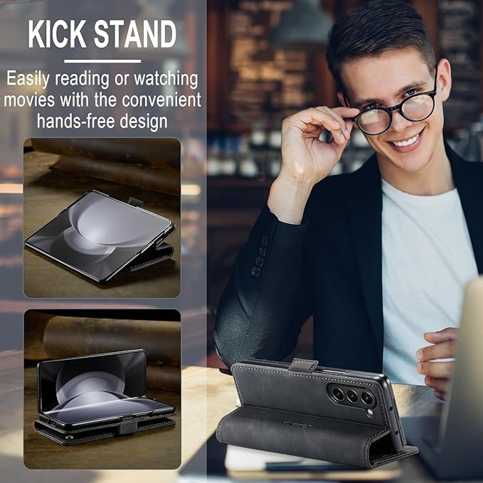 for Samsung Galaxy Z Fold5 Case, Flip Wallet Leather Case with Card Holder Magnetic Closure Shockproof Kickstand Protective Phone Cases Cover for Samsung Galaxy Z Fold5,Black