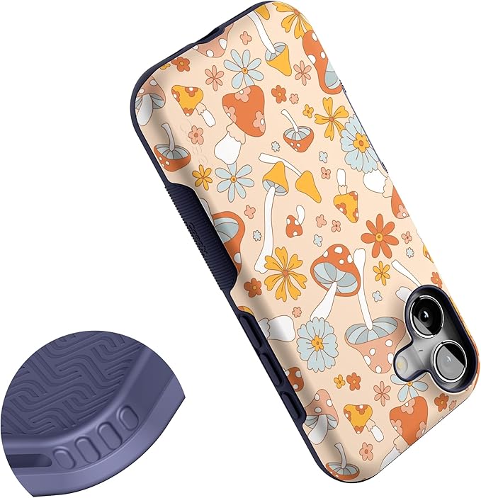 Casely iPhone 17 Case | Mushroom Magic | Retro Floral | Bold Protective Design | Compatible with MagSafe