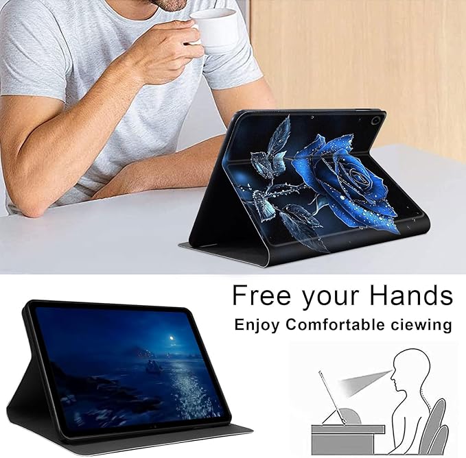 Case for Samsung Galaxy Tab A9+/A9 Plus 11” 2023 Model (SM-X210/X216/X218), Slim PU Leather Stand Cover with Auto Wake/Sleep, Multi-Angle Viewing & Shockproof, Blue Rose