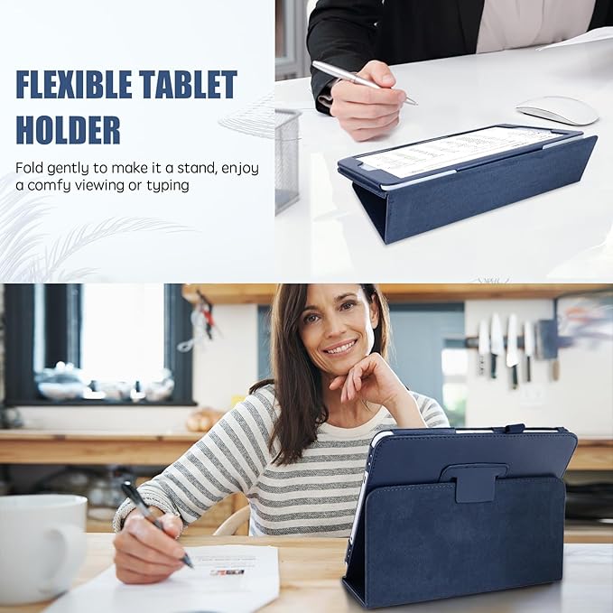 Slim Leather Case for Samsung Galaxy Tab A7 Lite 8.7'' 2021 (SM-T220 T225 T227), Multi-Angle Stand Full-Protective Tablet Cover Book Case with Stylus Pen,Screen Film (Blue)