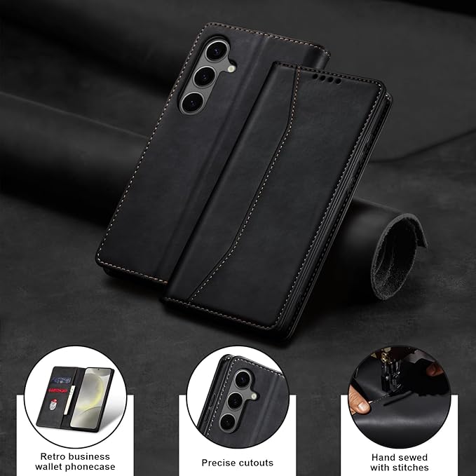 Jasonyu Flip Wallet Case for Samsung S24 Plus/S24+ 5G,Leather Magnetic Folio Cover with Card Holder,Kickstand - TPU Shockproof Durable Protective Phone Case,Black