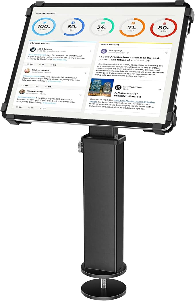 AboveTEK iPad Desk Grommet Mount, Adjustable Tablet Desk Mount with 360° Rotation & 180° Tilt, Fits 9.7"-13" Tablets, Anti-Theft iPad Stand, Heavy-Duty Aluminum Tablet Stand, Perfect for Work (Black)