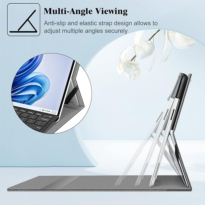 Fintie Case for 13 Inch Microsoft Surface Pro 11/10/9 - Multiple Angle Viewing Portfolio Business Cover with Pocket & Stylus Holder, Compatible with Type Cover Keyboard, Gray