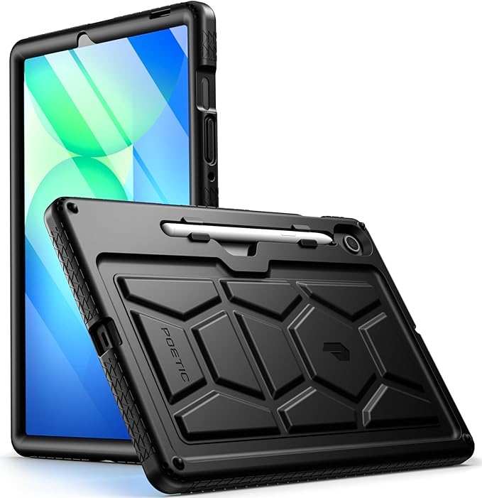 Poetic TurtleSkin Case for Samsung Galaxy Tab S10 Lite/Tab S10 FE/Tab S9 FE | Fan Edition 10.9 inch Case with S Pen Holder, Heavy Duty Shockproof Kids Friendly Protective Silicone Cover, Black